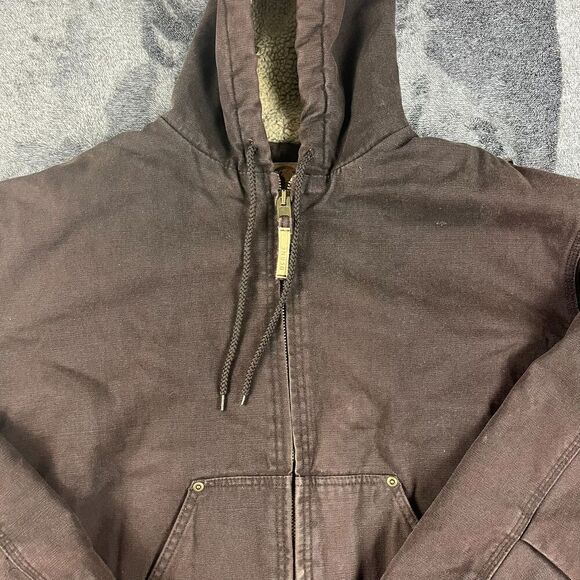 Berne Canvas Hooded Fleece Lined Full Zip Jacket Brown Men's XL Workwear - Picture 2 of 13